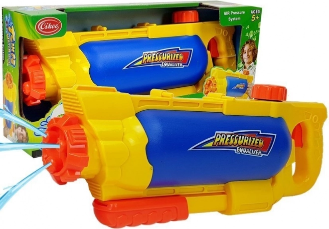 Pistola de agua infantil con depósito de 1450 ml amarilla y azul
