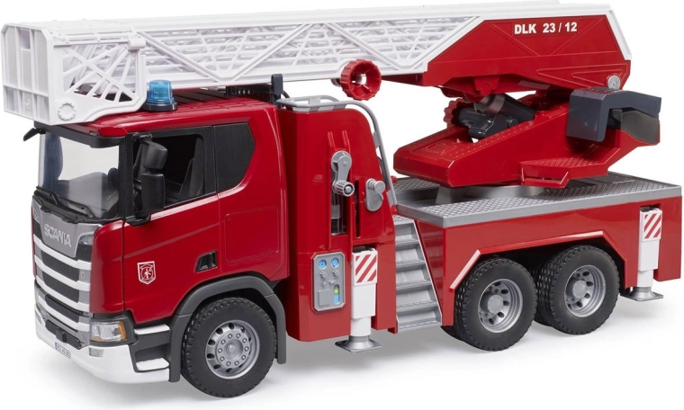 Camión de bomberos Scania de Bruder con escalera giratoria