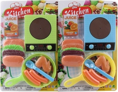 Set de cocina infantil con hornillo, sartén y comida
