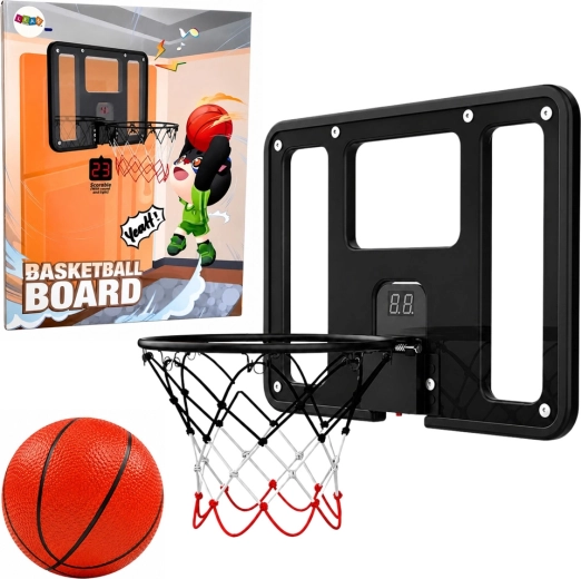 Mini canasta de baloncesto colgante con contador electrónico de puntos, luces, sonidos y balón