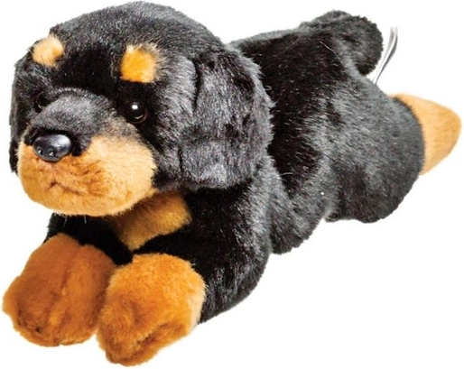 Perro de peluche Rottweiler – realista en posición de descanso