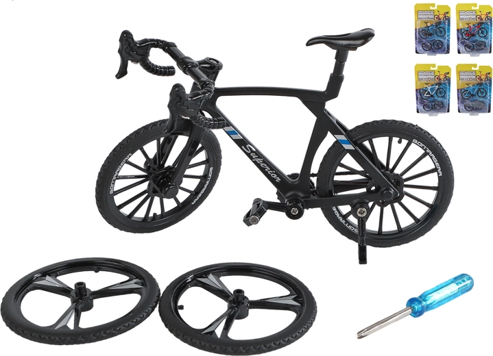 Modelo metálico de bicicleta de carreras con ruedas de repuesto 10,5 cm