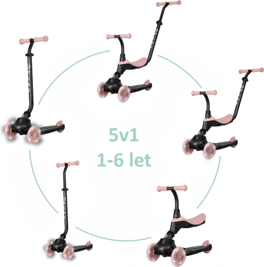 Qplay Sema Evo patinete infantil y correpasillos con LED, coral pink