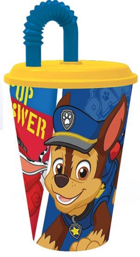Vaso de plástico con pajita PAW PATROL 430 ml azul