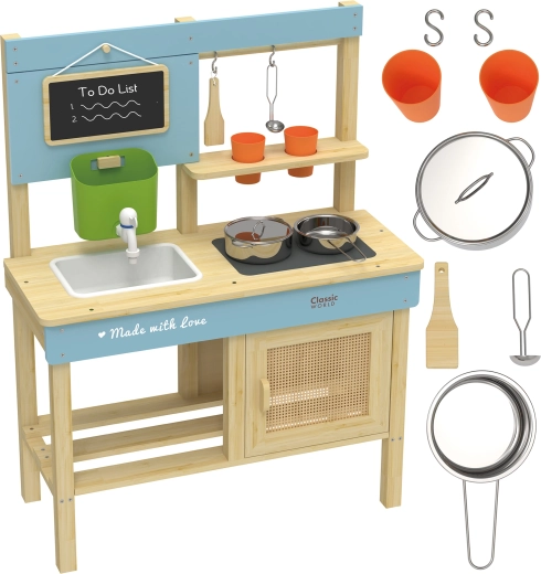 Cocinita de barro XXL de madera para exterior con accesorios CLASSIC WORLD