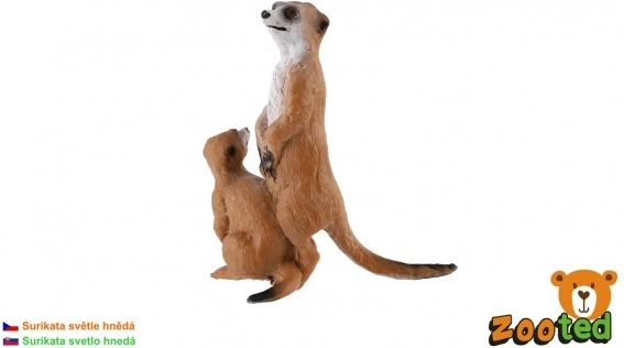 Figura decorativa de suricata con cría - plástico, marrón claro, 8 cm