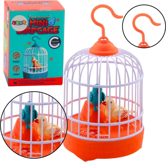 Pájaros cantores en jaula – naranja, luz y sonido