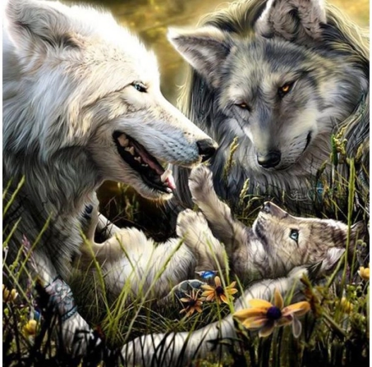 Mosaico de diamantes (diamond painting) familia de lobos 30 × 30 cm