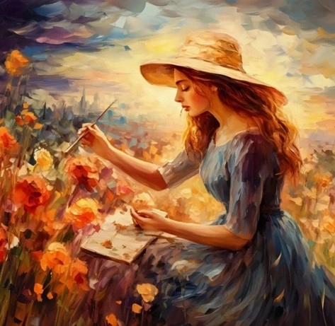 Mosaico de diamantes - mujer con sombrero