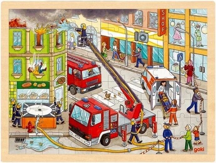 Puzzle de madera Bomberos de 96 piezas de GOKI