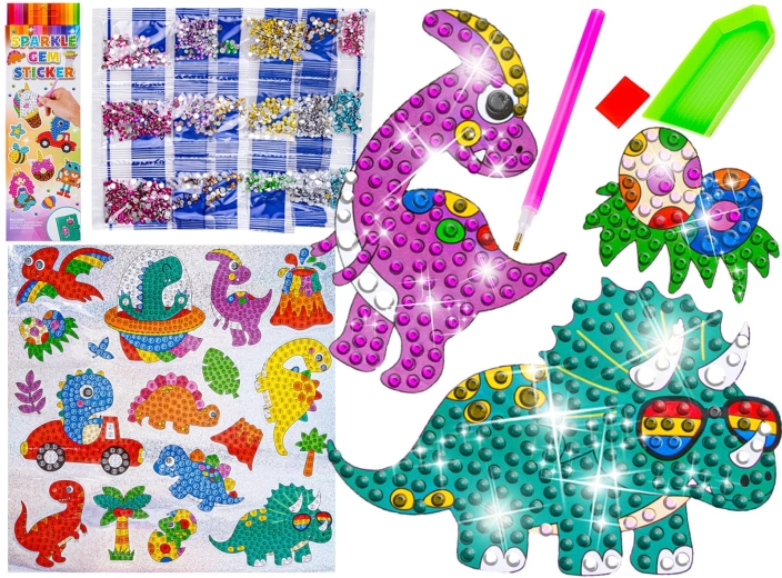 Mosaico de diamantes – pegatinas brillantes de dinosaurios (18 uds.)