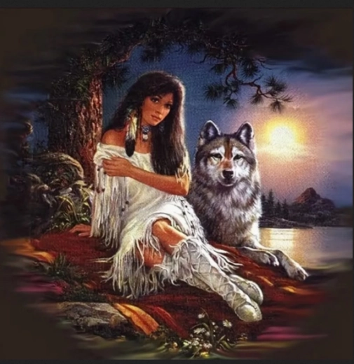 Pintura de diamantes India con lobo 30 × 40 cm