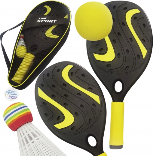 Woopie set de palas con pelota de espuma y cesta para playa y jardín