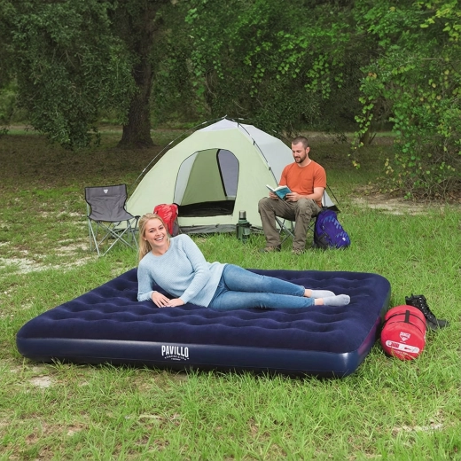 Colchón inflable doble con superficie de terciopelo azul de 203 × 183 × 22 cm