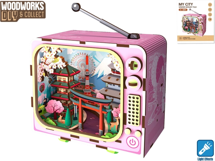 Maqueta de madera Woodworks del monte Fuji con luz