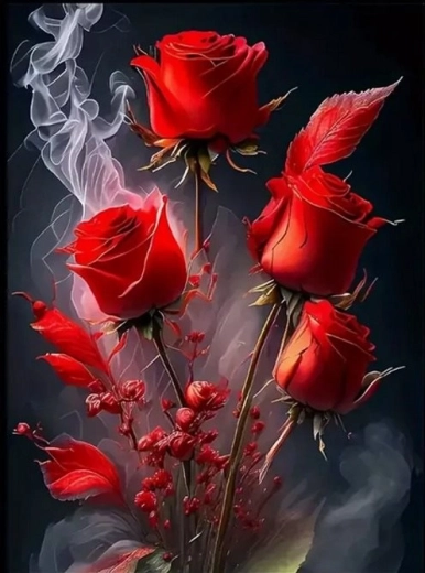 Pintura de diamantes flores de rosa en humo 30 × 40 cm