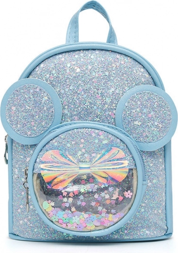 Mochila infantil con lentejuelas y orejitas de ratón - azul