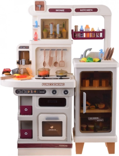 Cocina infantil interactiva beige con efectos de luz, sonido y vapor