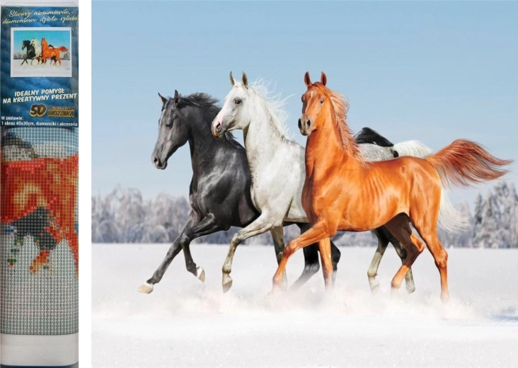 Pintura con diamantes Trío de caballos 30x40 cm