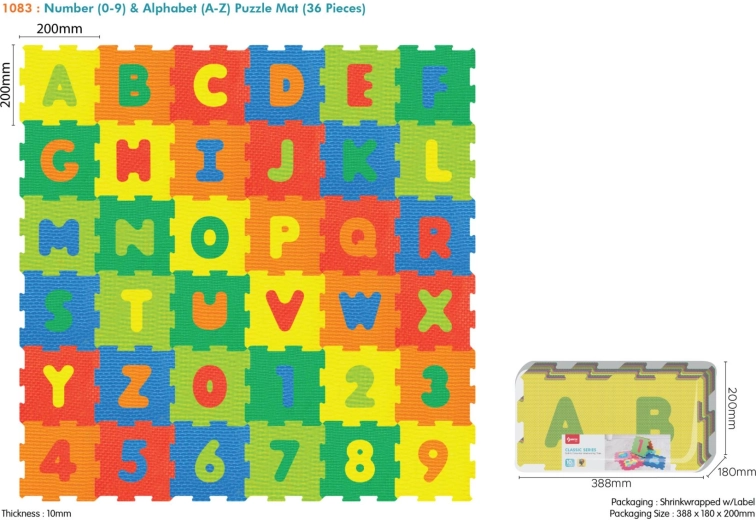 Puzle de espuma para suelo 36 piezas con números y letras de EVA para niños 10m+