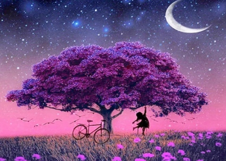 Pintura de diamantes árbol morado 30 × 40 cm