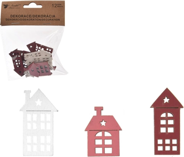 Casita decorativa de madera rosa-blanca 4 cm (12 uds)