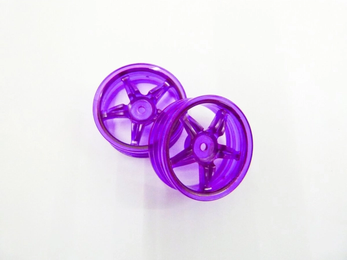 Llanta de cinco radios para ruedas Tamiya en color violeta fluorescente, 22 mm