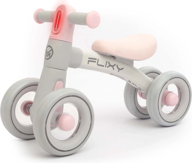 Bicicleta de equilibrio infantil de 4 ruedas con luz LED Milly Mally Flixy rosa
