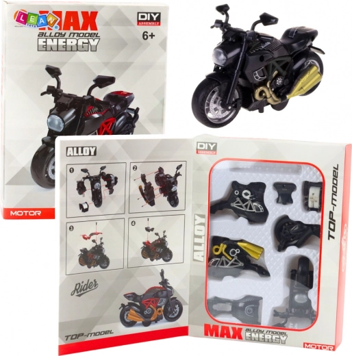 Modelo metálico de motocicleta para montar 1:14, negro con elementos dorados
