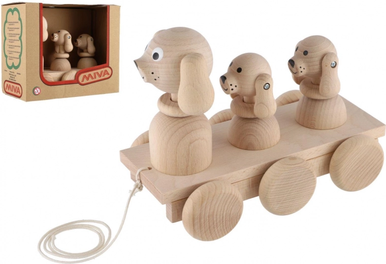 Juguete de arrastre de madera tres perros 22 cm