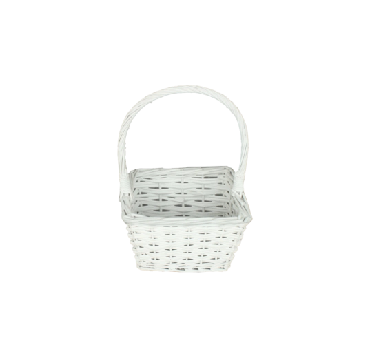 Cesta blanca de mimbre con asa 20 × 20 × 12/30 cm