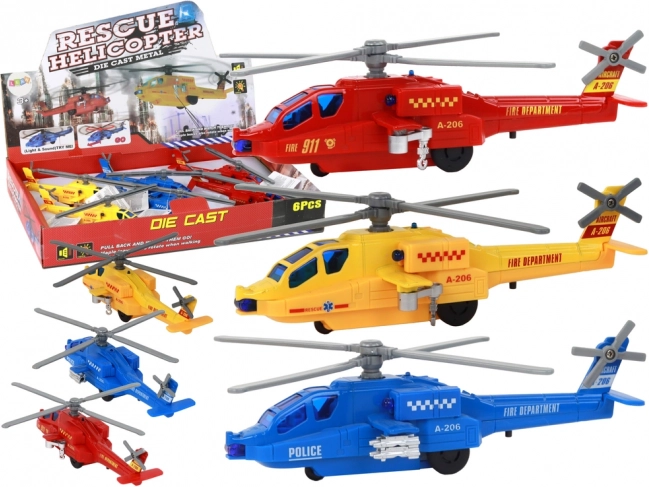 Helicóptero de juguete con mecanismo de cuerda y efectos de luz y sonido