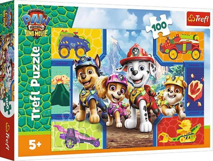 Puzzle Patrulla Canina (Paw Patrol) película dino: Cachorros y dinosaurios 100 piezas