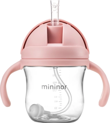 Botella Mininor con pajita de tritán rosa 330 ml