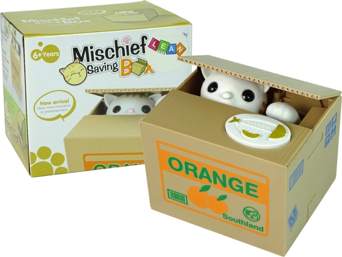 Hucha interactiva con gato – caja naranja