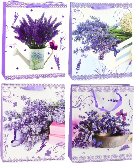 Bolsa de regalo de papel con motivo de lavanda 32 x 26 x 12 cm