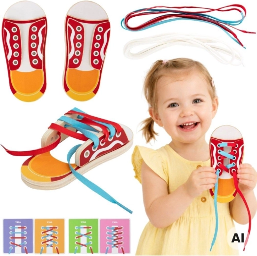Viga zapato educativo de madera para enhebrar cordones y atar un lazo 3+