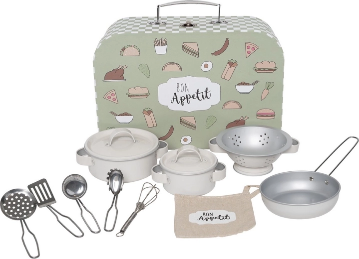 Jabadabado set infantil de utensilios de cocina en maletín verde