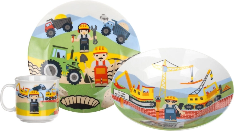 Set de vajilla infantil The Builders, cerámica de 3 piezas