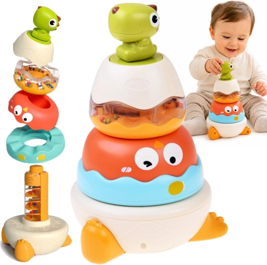 Torre sensorial Pirámide Dino – sonajero apilable