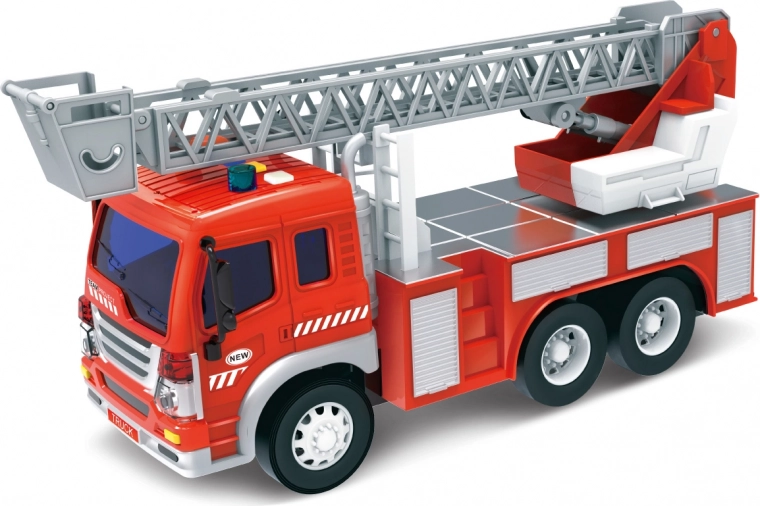 Camión de bomberos con escalera y efectos de luz y sonido