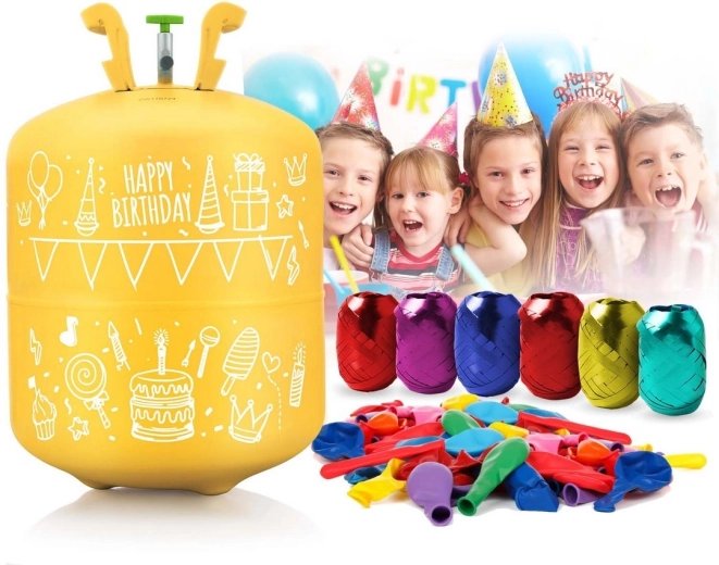 Todo en uno: botella, 50 globos y 60 m de cinta