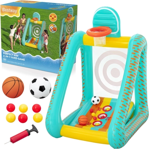 Centro de juego inflable Bestway 3 en 1 para niños: baloncesto, fútbol y diana 127 × 109 × 178 cm