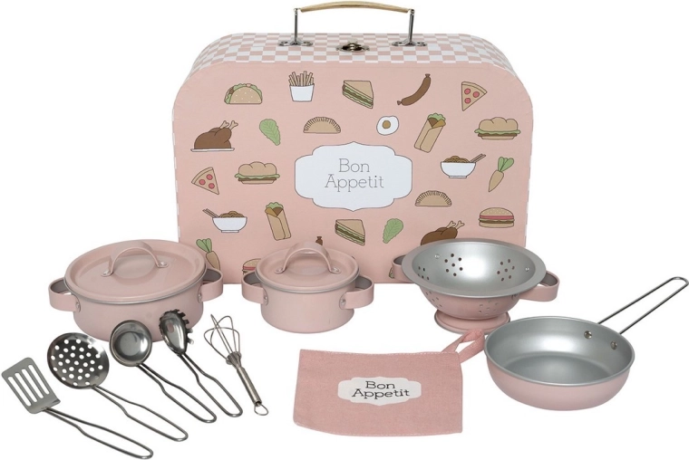Jabadabado juego de cocina infantil de utensilios en maletín rosa - 1 unidad