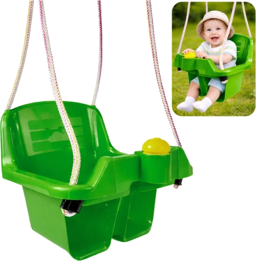 Hamaca colgante infantil verde tipo balancín con asiento de seguridad
