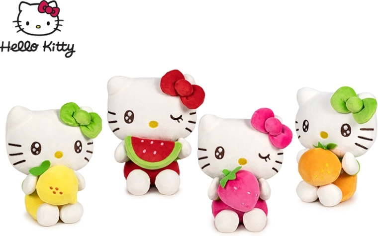 Figura de peluche de Hello Kitty con fruta, 16 cm, sentada (4 variantes)