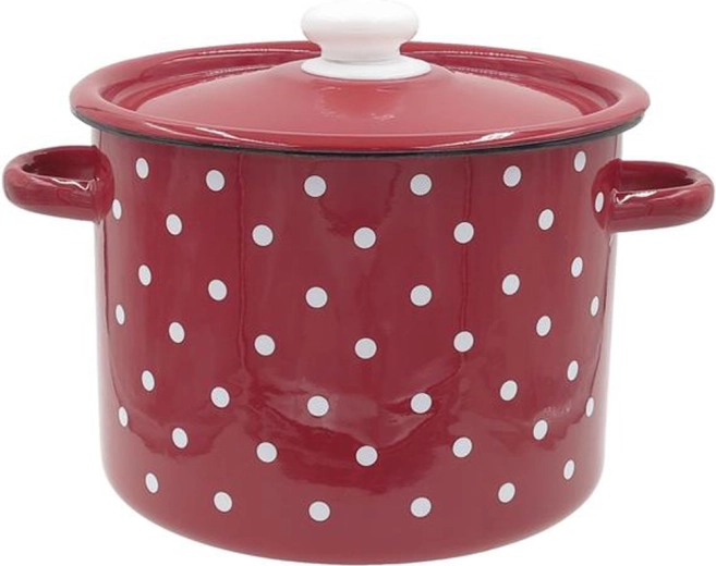 Olla esmaltada con tapa 5,5 l roja de lunares