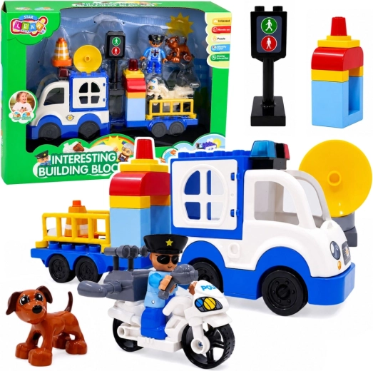 Set de construcción de policía urbana con coche de fricción, figuras y accesorios