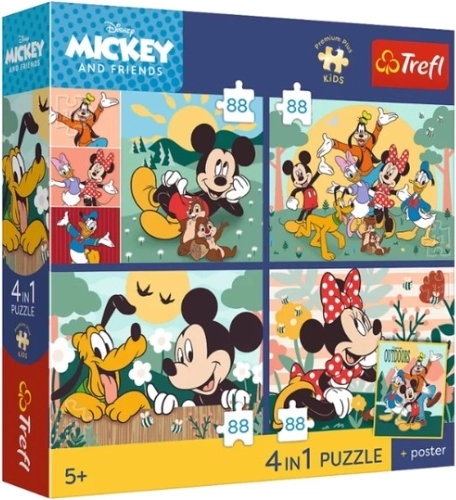 Puzzle Trefl Premium Plus Kids Myszka Mickey – Razem z przyjaciółmi 4×88 piezas
