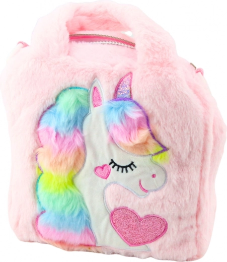 Bolso infantil de peluche con unicornio rosa
